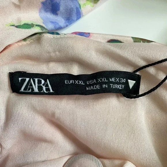 Zara halter crop top Light pink floral print Deep V Ruching NWT XL Feminine - Picture 8 of 11